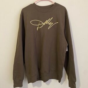Dolly Parton Dollywood Olive Green Crewneck Glitter Stitching Size Large